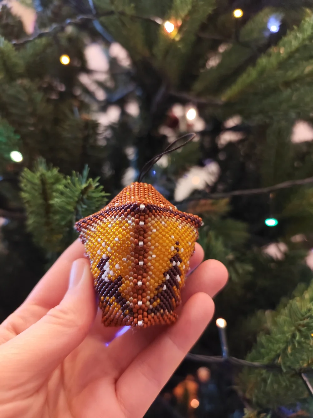 Beaded Orange Star Pendant Holiday Ornament